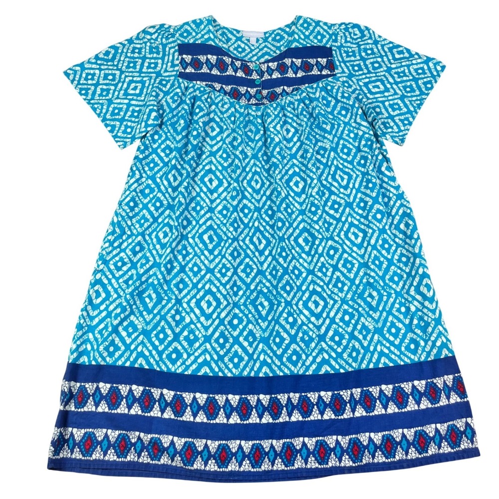 Only Necessities Blue White Cotton Lounger Muu Muu House Dress Plus 3X 30/32